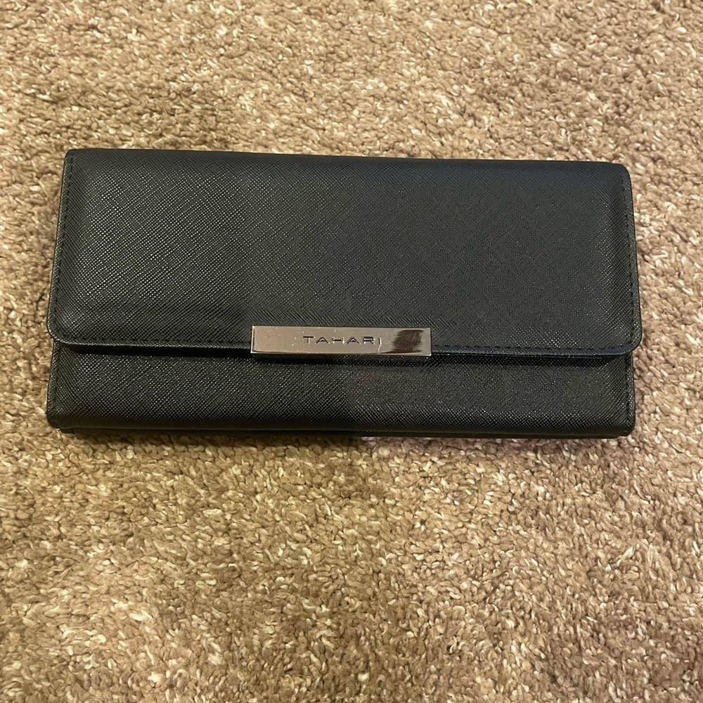 Tahari Black Clutch with Silver Detail